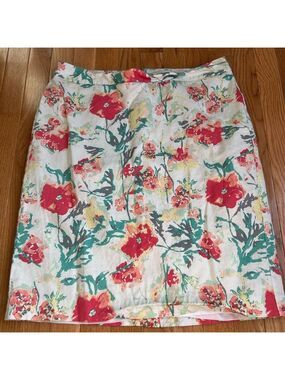 Van Huesen Women’s Floral Lined Skirt Size 14 White Pencil Skirt Knee Length